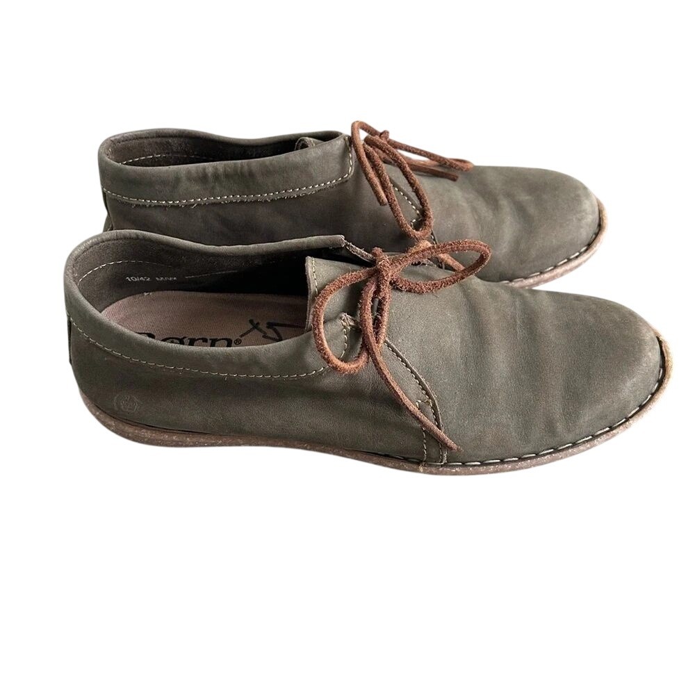 Born Nuala Handcrafted Leather Chukka Lace-Up Shoes Women's US 10 Olive Taupe